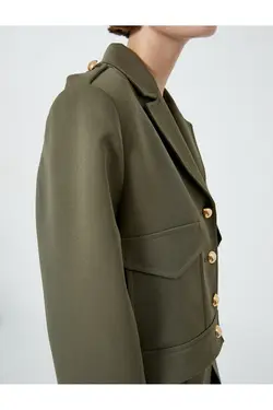 ژاکت برش دکمه جیبی Epaulettes جزئیات - یاری شاپ