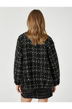 ژاکت بمب افکن توید با جزئیات پولک و یقه گرد دکمه های سنگی - یاری شاپ