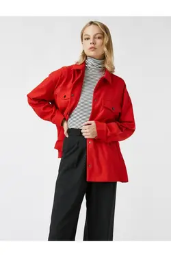 ژاکت جیبی اسنپ قرمز زنانه 3wak60007pw - یاری شاپ