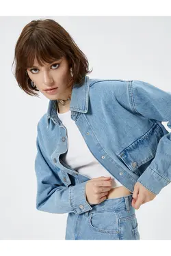 ژاکت جین کوتاه با جیب نامتقارن و با جزئیات نخی - یاری شاپ