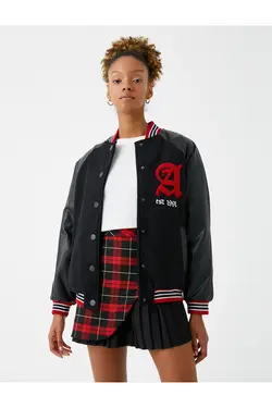 ژاکت خلبانی با جزئیات کاربردی ظاهر چرمی - یاری شاپ