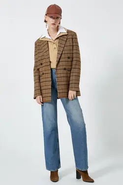 ژاکت کت و شلوار جیبی دو سینه زنانه 4WAK50175UW - یاری شاپ