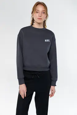 سوئیشرت با لوگوی آبی زنانه با چاپ خاکستری 1611601-70763 - یاری شاپ