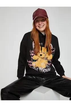 سویشرت چاپ شده با سرپوش با پشم در داخل - یاری شاپ