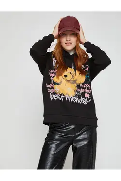 سویشرت چاپ شده با سرپوش با پشم در داخل - یاری شاپ