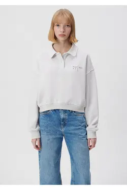 سویشرت زنانه با یقه پولو چاپ شده 1923 1s10048-85438 - یاری شاپ