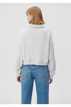 سویشرت زنانه با یقه پولو چاپ شده 1923 1s10048-85438 - یاری شاپ