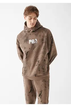 سویشرت قهوه ای کلاهدار Pro Printed 0611047-70389 - یاری شاپ