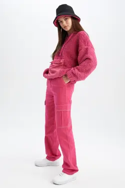 سویشرت مخمل دار جیبی کانگورویی با کلاه بزرگ اورسایز مناسب - یاری شاپ