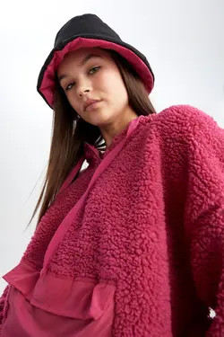 سویشرت مخمل دار جیبی کانگورویی با کلاه بزرگ اورسایز مناسب - یاری شاپ