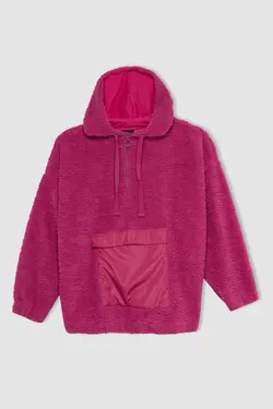 سویشرت مخمل دار جیبی کانگورویی با کلاه بزرگ اورسایز مناسب - یاری شاپ