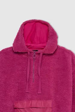 سویشرت مخمل دار جیبی کانگورویی با کلاه بزرگ اورسایز مناسب - یاری شاپ