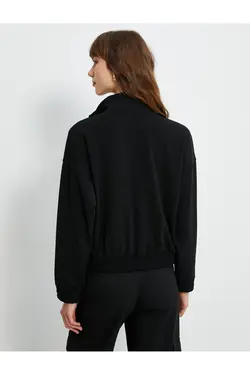 سویشرت نیم زیپ با دکمه های آستین بلند آجدار - یاری شاپ