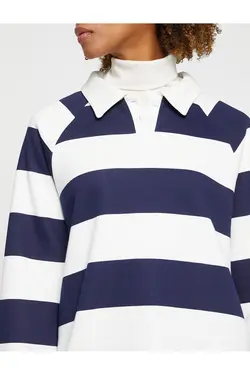 سویشرت یقه پولو آستین بلند راه راه بزرگ با داخل پشمی - یاری شاپ