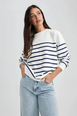 سویشرت یقه خدمه راه راه Relax Fit - یاری شاپ