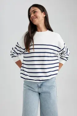 سویشرت یقه خدمه راه راه Relax Fit - یاری شاپ