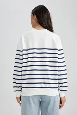 سویشرت یقه خدمه راه راه Relax Fit - یاری شاپ