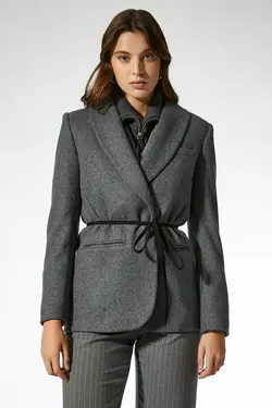 کاپشن بلیزر کمربند دار - یاری شاپ