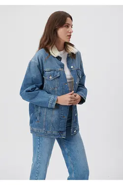 کاپشن جین با جزئیات خز مصنوعی شنی 110908-80666 - یاری شاپ