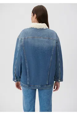 کاپشن جین با جزئیات خز مصنوعی شنی 110908-80666 - یاری شاپ