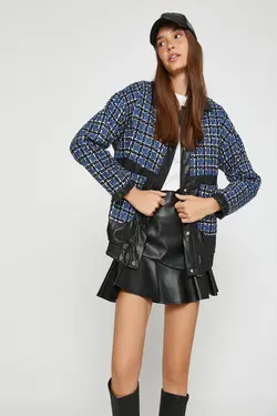 کت آبی چهارخانه زنانه 3WAL20166IW - یاری شاپ