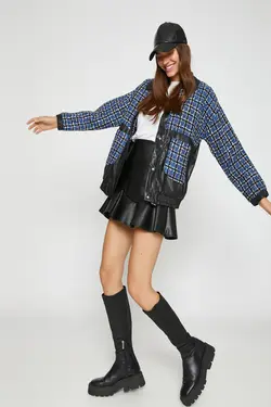 کت آبی چهارخانه زنانه 3WAL20166IW - یاری شاپ