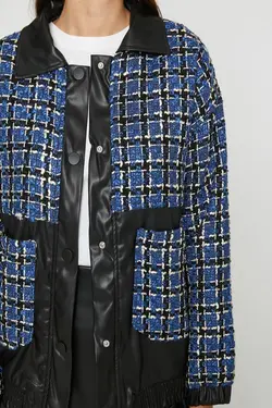 کت آبی چهارخانه زنانه 3WAL20166IW - یاری شاپ