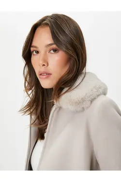 کت استرچ بلند قابل جابجایی یقه خز مصنوعی زیپ دار - یاری شاپ