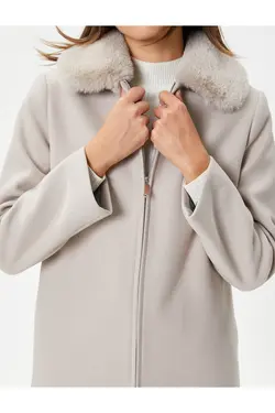 کت استرچ بلند قابل جابجایی یقه خز مصنوعی زیپ دار - یاری شاپ