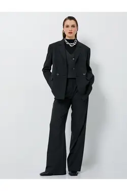 کت بلیزر سایز بزرگ دو سینه دکمه دار با جیب های فلپ - یاری شاپ