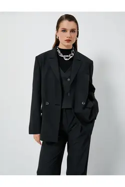 کت بلیزر سایز بزرگ دو سینه دکمه دار با جیب های فلپ - یاری شاپ