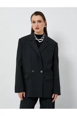 کت بلیزر سایز بزرگ دو سینه دکمه دار با جیب های فلپ - یاری شاپ