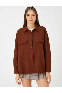 کت پیراهن بزرگ دو جیب آستین بلند با جزئیات - یاری شاپ