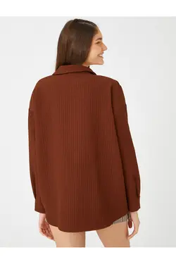 کت پیراهن بزرگ دو جیب آستین بلند با جزئیات - یاری شاپ