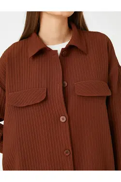 کت پیراهن بزرگ دو جیب آستین بلند با جزئیات - یاری شاپ