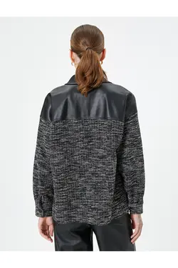 کت توید سایز بزرگ با جزئیات ظاهری چرمی و جیب های فلپ - یاری شاپ