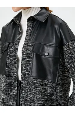 کت توید سایز بزرگ با جزئیات ظاهری چرمی و جیب های فلپ - یاری شاپ