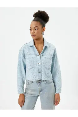 کت جین سنگی یقه پیراهن برش راحت با جیب با جزئیات - یاری شاپ