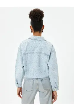 کت جین سنگی یقه پیراهن برش راحت با جیب با جزئیات - یاری شاپ