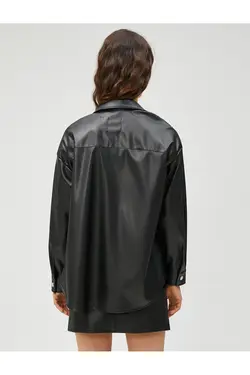 کت چرمی یقه پیراهن با جیب های بزرگ - یاری شاپ