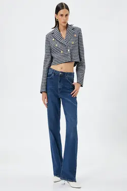 کت چهارخانه آبی سرمه ای زنانه - یاری شاپ