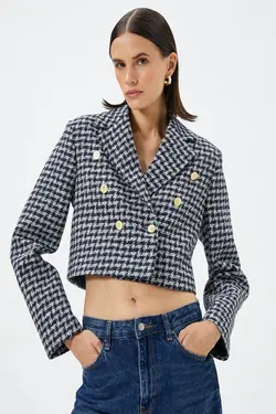 کت چهارخانه آبی سرمه ای زنانه - یاری شاپ