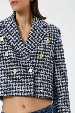 کت چهارخانه آبی سرمه ای زنانه - یاری شاپ