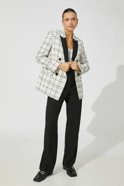 کت چهارخانه سفید زنانه 3WAK50097UW - یاری شاپ