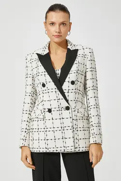 کت چهارخانه سفید زنانه 3WAK50097UW - یاری شاپ