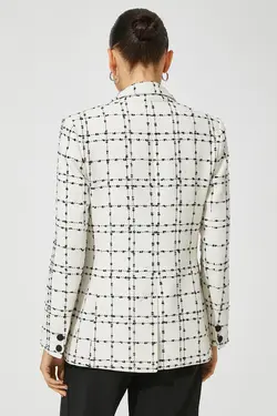 کت چهارخانه سفید زنانه 3WAK50097UW - یاری شاپ