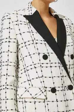 کت چهارخانه سفید زنانه 3WAK50097UW - یاری شاپ