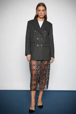 کت زنانه Melis Ağazat X – کت کت دو سینه بزرگ سایز 3wak50052ew - یاری شاپ