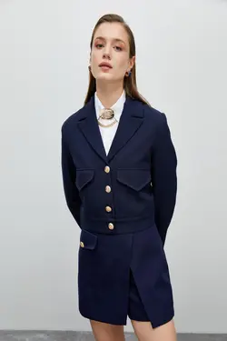 کت زنانه آبی سرمه ای - یاری شاپ