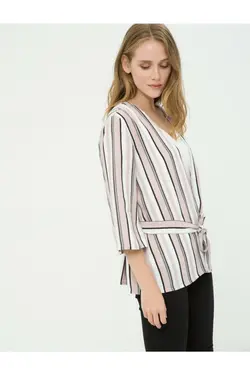 کت زنانه راه راه خاکی - یاری شاپ